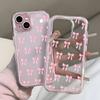 Pretty Pink Bow Pattern Clear Phone Case For iPhone 17 16 15 14 13 12 11 Pro Max Air Plus 2 In 1 Candy Color Silicone Soft Cover