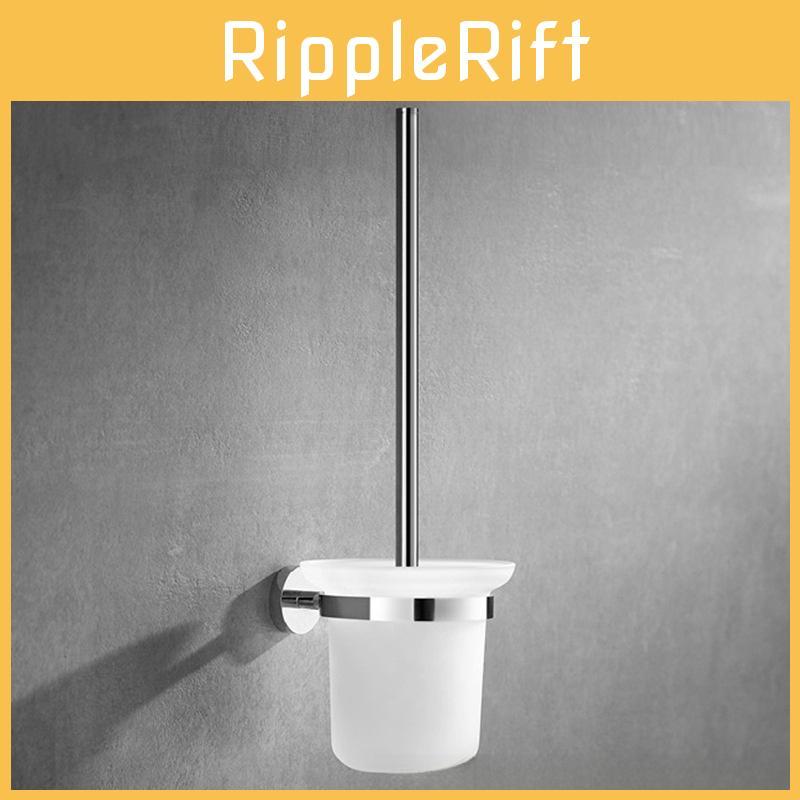 Round Wall Chrome Mounted Toilet Brush And Frosted Glass Holder For Bathroom Use