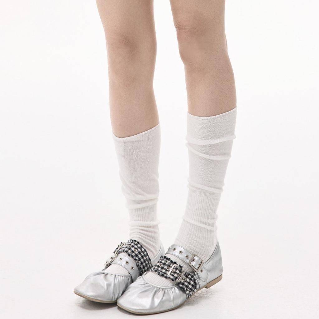 Gray Splicing Vertical Pattern Calf Socks Women'S Mesh Breathable And Thin Stacking Socks Summer Thin Lazy Boneless Jk Socks