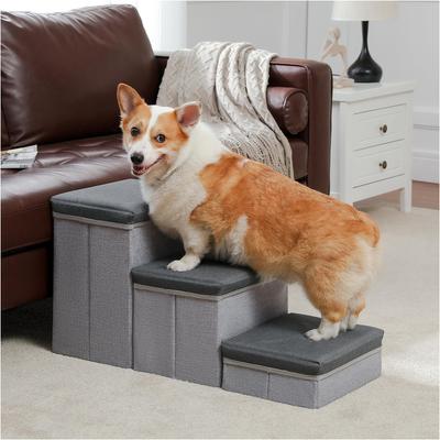 PAWZ Road Dog Hund 3 mit Stauraum Stufe Haustier Haustier Älterer Hund Pflege Höhe Braun Pom Pom Katzenbett Stufe, Treppe, Stufen, Stauraum, Trennbar, Kiste,