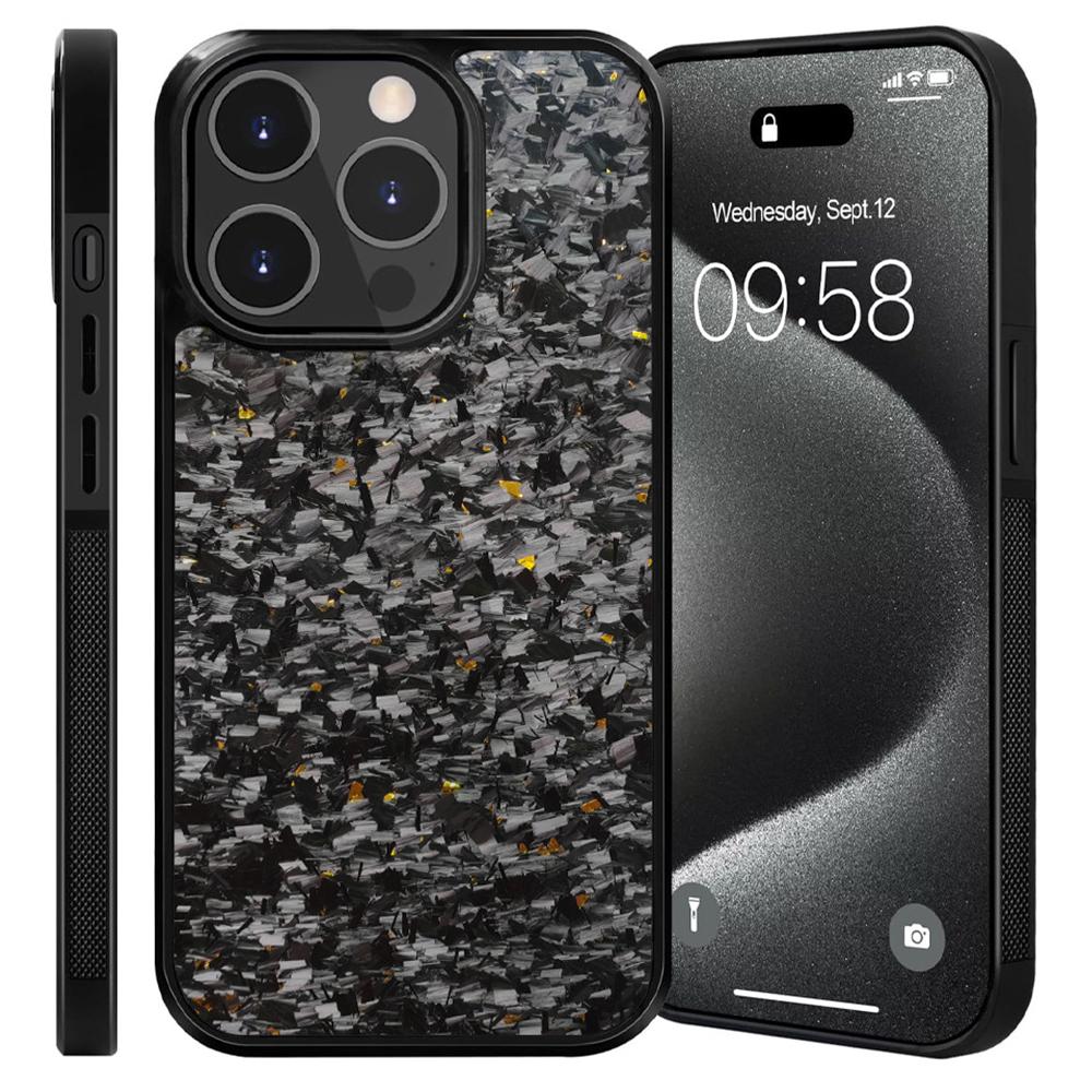 

For iPhone 14 Pro Max Magnetic Case Forged Texture Aramid Fiber+TPU Anti-Slip Phone Cover Gold
