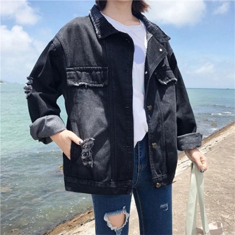 Buy Collar Black Loose Denim Jackets 