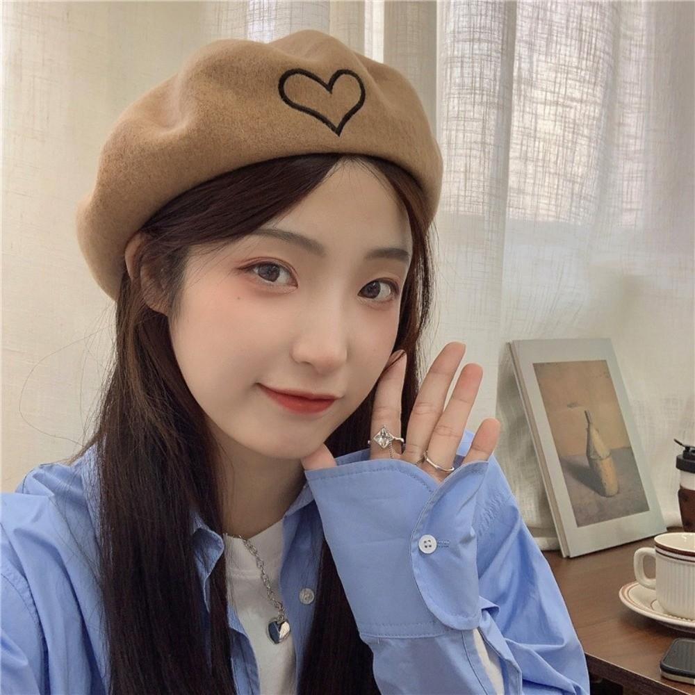 Warm Winter Wool Berets Hat Heart Shape French Artist Hat Fashion Plain Cap  for Women