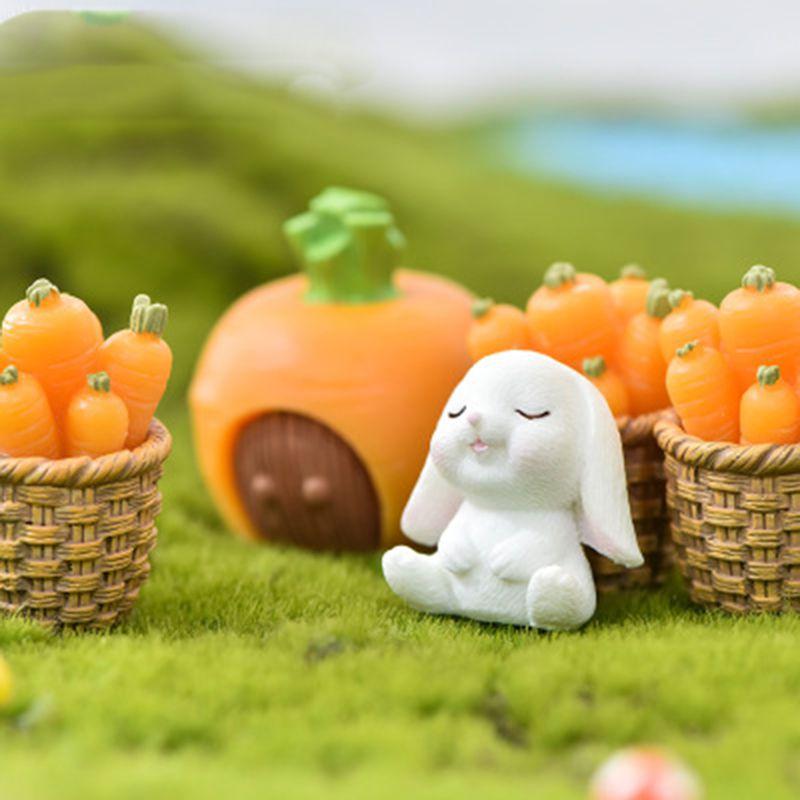 Rabbit Carrot Eat Diy Resin Figurine Micro Landscape Garden Decoration Miniature
