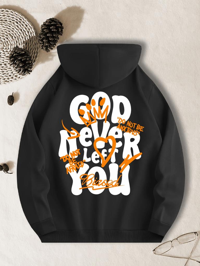 Cozy Brown God Never Left You Inspirational Hoodie Polyester Casual Sweatshirt with Flame Graphics Pockets Long Sleeves for Men
