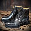 Fashion Retro Imitation Snakeskin Men Leather Boots Trendy Hairstylist Exclusiveshoes High-Top Glossy Men Boots Large Size 38-48
