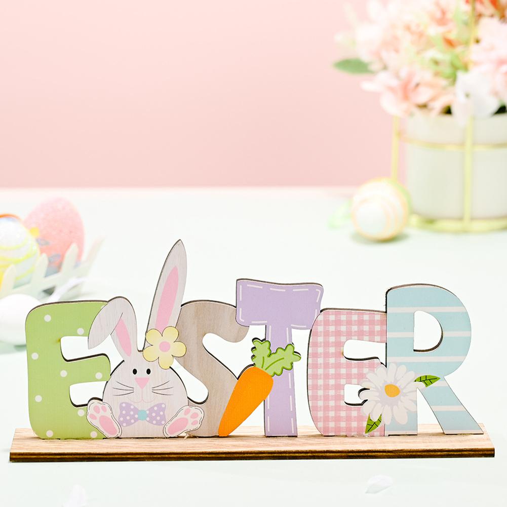 Colorful Wooden Easter  Ornaments Multiple Easter Elements Letter Plate Decorations For Home Office Party Workplace Exquisite Gifts