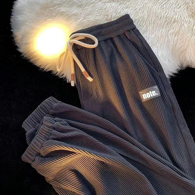 Men's Corduroy Cuffed Casual Pants - Loose Hong Kong Style, Versatile for Autumn and Winter, Trendy Design Sports Pants by [Brand Name]