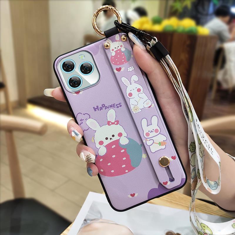 Ring Lanyard Phone Case For Blackview A95 Waterproof Silicone Anti-dust Wristband Cartoon Back Cover Durable Shockproof