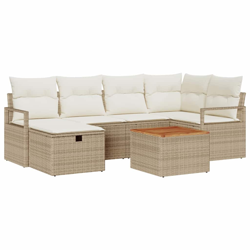 Garden Sofa Set with Cushions and Storage 7 Pieces Beige Poly Rattan