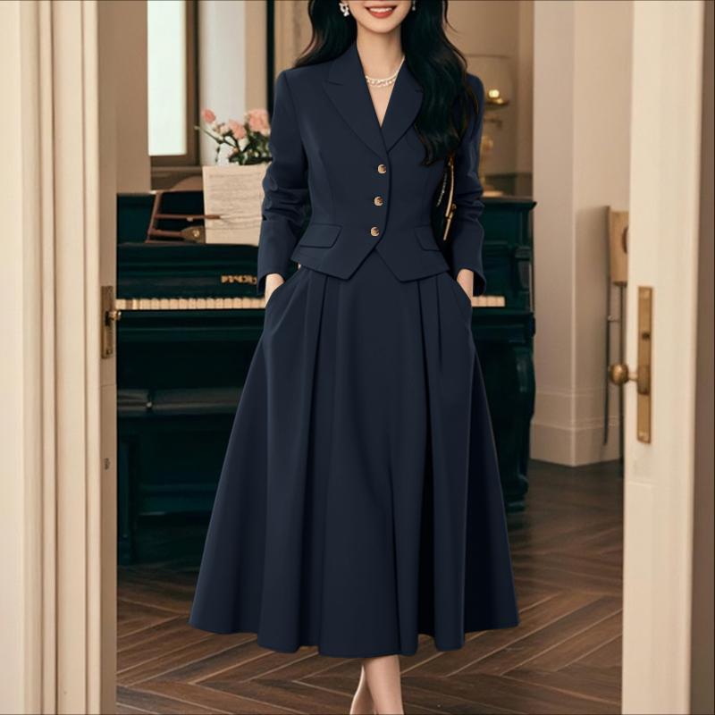 ZANZEA Damski cienki dwuczęściowy zestaw z długim rękawem: marynarka i spódnica, casualowy