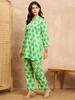 Flower Printed Pull over Top and Trouser Women's Printed Co-ords Set In Lime Green Color