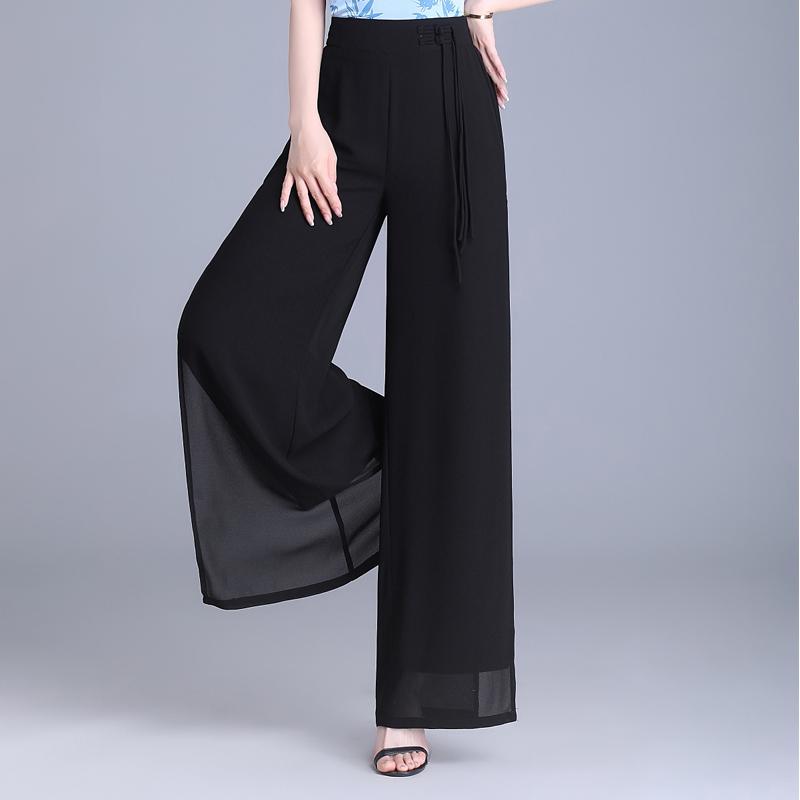 Elegant Summer Chiffon Wide Leg Pants Women Fashion Summer High Waist Pants Vintage Clothes