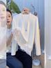 Elegant French Style Patchwork Lace Trim Thermal Top - Round Neck, Long Sleeve (2025 Autumn/Winter Collection)