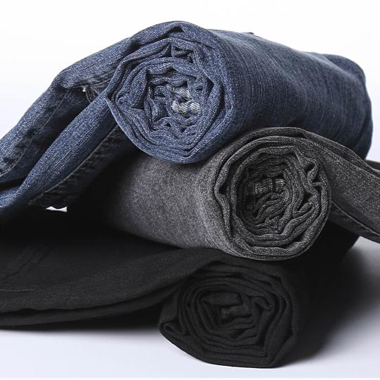 Spring Plus Size Women Jeans Pants Elastic Buttons Straight Basic High Waist Trousers Blue Long Pants