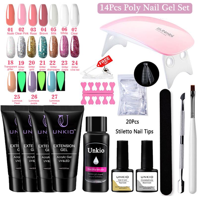 

11/14 шт., набор из полигеля с типсами-шпильками, УФ-светодиодный быстрый строитель, твердый желейный гель для наращивания ногтей, инструмент для маникюра «сделай сам»