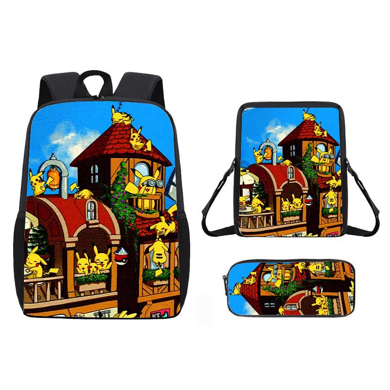 Pikachu Pokmon Kids School Backpack Set With Waterproof Oxford Fabric For Elementary Students