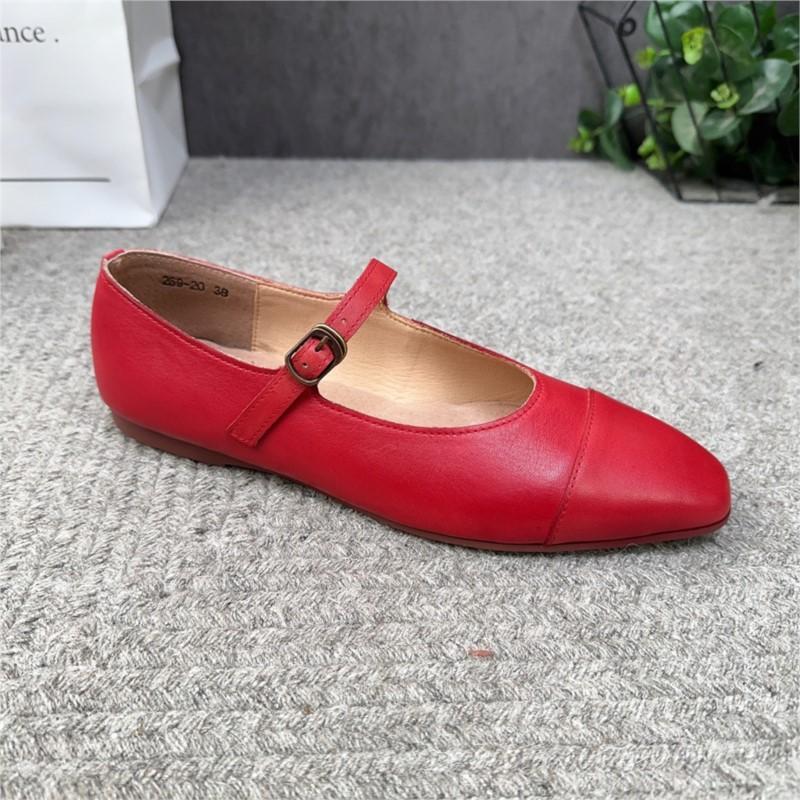 

Johnature женская обувь на плоской подошве в стиле ретро, ​​элегантные универсальные туфли-лодочки из натуральной кожи с острым носком и пряжкой 38 красный
