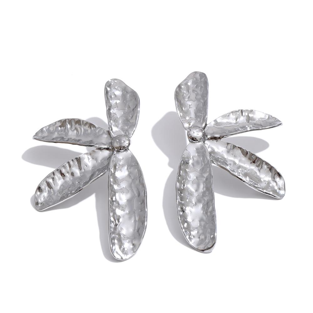 

Yhpup Stainless Steel Hammer Metal Flower Statement Stud Earrings PVD Plated 2026 Trending Charming Women Jewelry Accessories