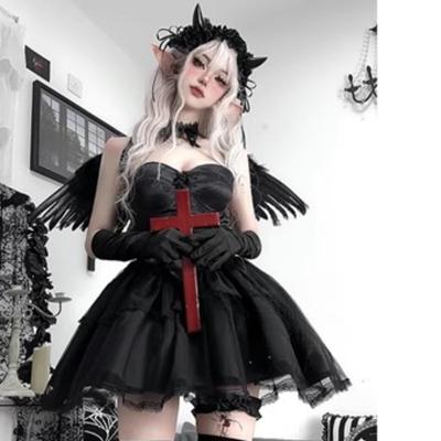 Koyu Melek Cadılar Bayramı Anime Cosplay Kostümleri Gotik Lolita Punk Elbise Animasyon Gösterisi Kadın Hayalet Gelin Rol Oynamak Şeytan Kostüm