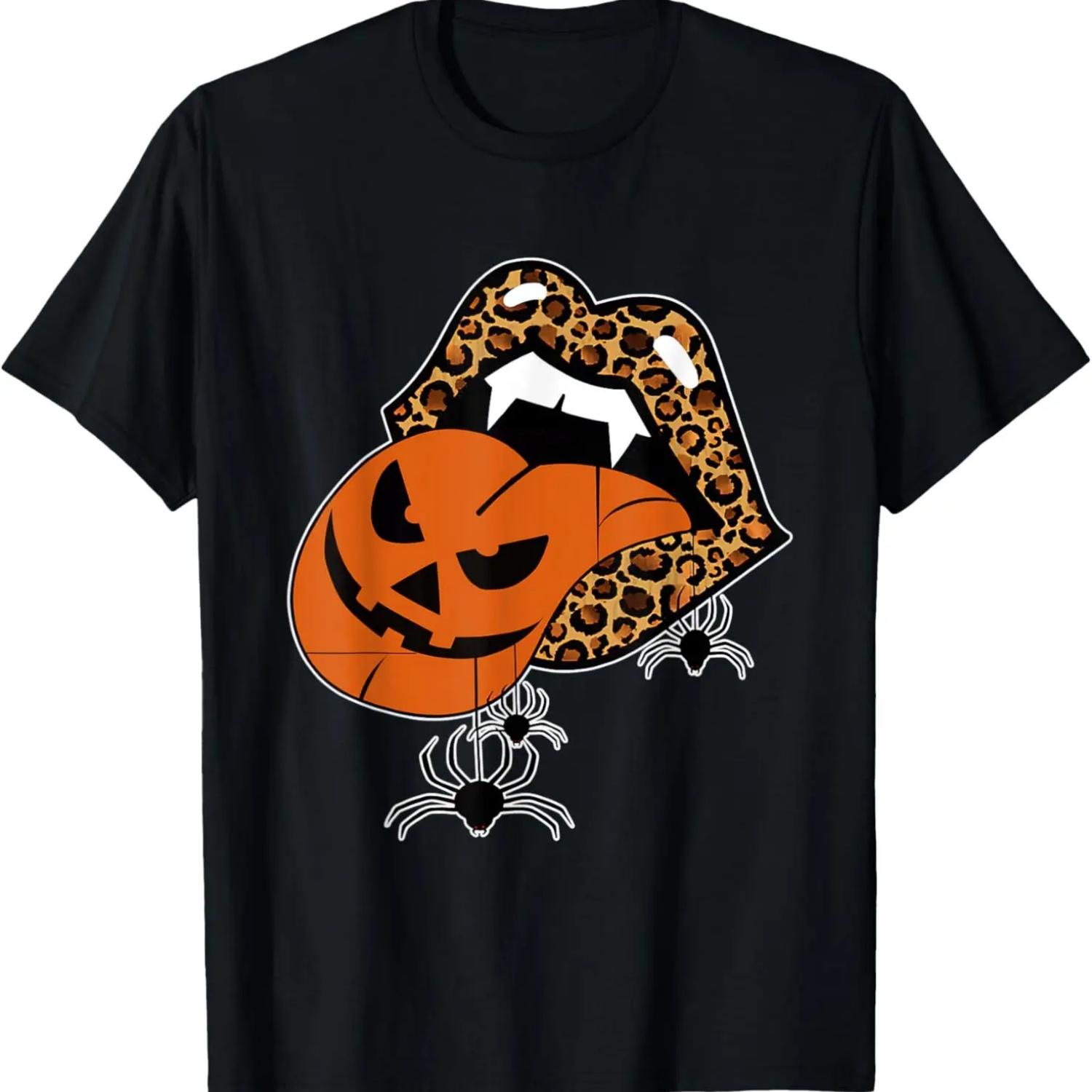 Leopard Lips Mouth Hippie Pumpkin Tongue Spider Halloween T-Shirt XXXXXL чёрный
