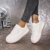 Fashion Fashion White Lace Up Skateboard Shoes Women 2025 Autumn Soft Thick Bottom Casual Shoes Cute Round Toe Stitching Sneakers