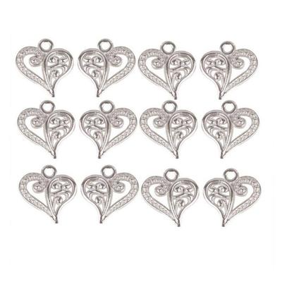 50pcs Hollow Heart Shape Pendant Vintage Alloy Pendant for Jewelry Making DIY Necklace Accessories