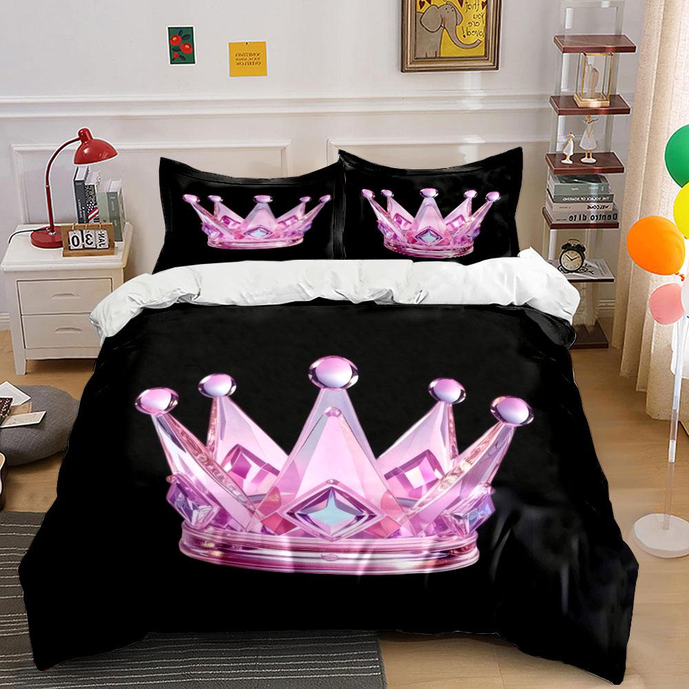 Crystal Crown Decorative Set Bedding Set with 1 Duvet Cover 2 Pillowcases Single Double King Queen, Gift