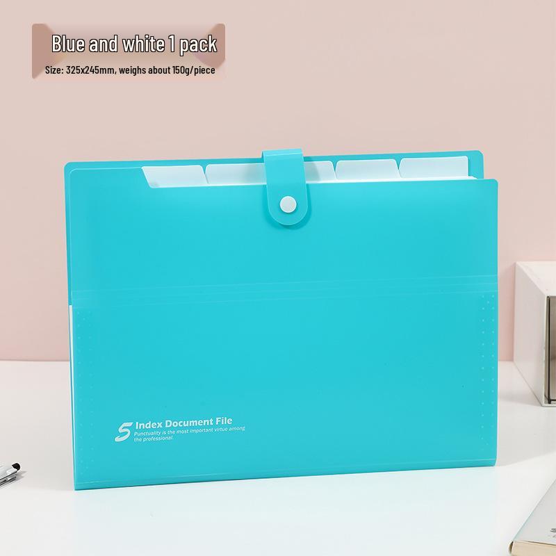 Korean 5-Piece A4 Document Binder: Colored Accordion File with Snap Button, Waterproof Student Folder