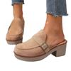 Damen Wildleder Square Toe Blockabsatz Mules, Dicke Sohle Casual Slipper