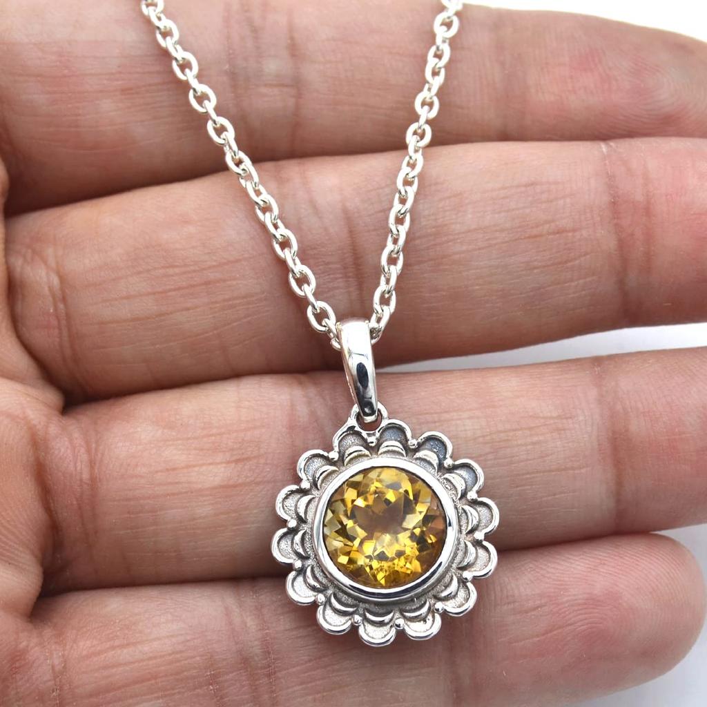 Citrine Gemstone Necklace With Chain 925 Sterling Silver Boho Jewelry, Handmade Jewelry, Anniversary Gift, Party Necklace, Bridesmaid Gift