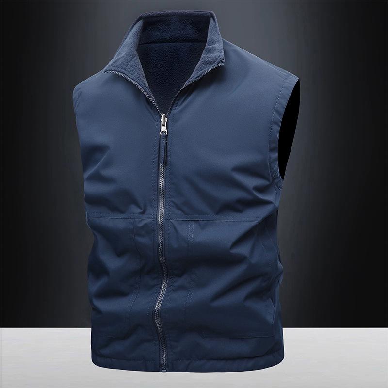 

Logo-8XL large size men s outdoor fishing tooling casual double-sided vest fleece stand-up collar vest can be added 4XL тёмно-синий