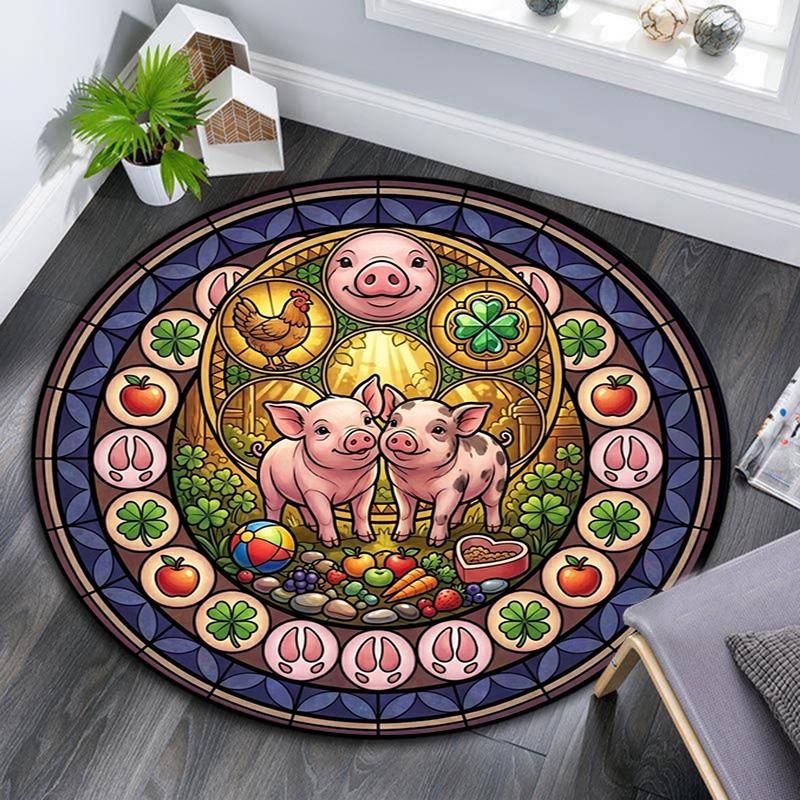 Forest Wildlife Glass Round Area Rug Under Office Chairs Bedroom Living Room Home Decor
