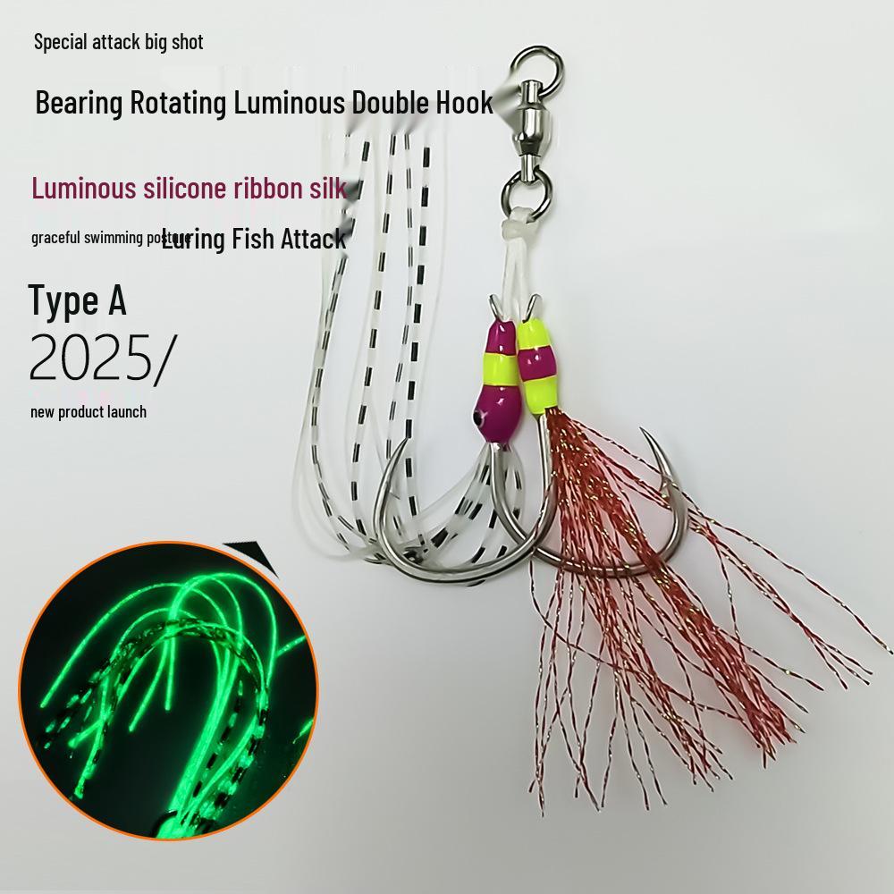 

Hand-Tied Luminous Sea Fishing Jig with Double Silicone Ribbons and High Carbon Steel Fish Hooks. 3/0