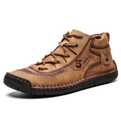 Hand-stitching Leather Men Boots Autumn Winter Casual Split Leather Shoes Men Ankle Boots