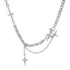 Collana con Perle Imitazione Stella Zircone Croce Stella Kpop Uomo Collane con Ciondolo Stella a Stella Y2K Hiphop Collana Choker con Stella e Frange Unisex
