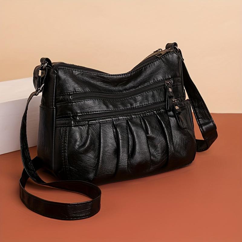 Vintage Multi Layer Crossbody Bag, Retro PU Shoulder Bag, Women's Fashion Handbag & Purse