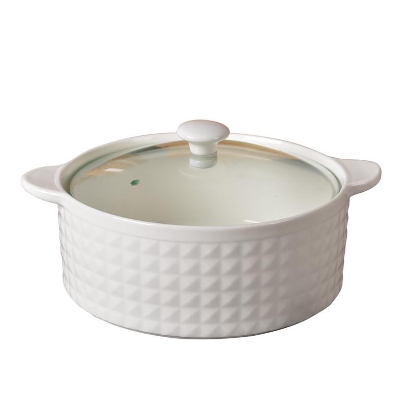 Embossed Ceramic Soup Pot with Lid, Bone China, 8-Inch Large Bowl for Home/Hotel Gift.