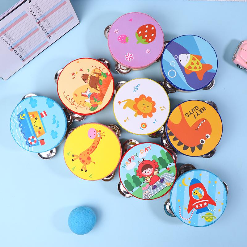 10CM Wooden Tambourine for Kids - Manual Percussion Hand Drum Educational Musical Instrument Game for Children
