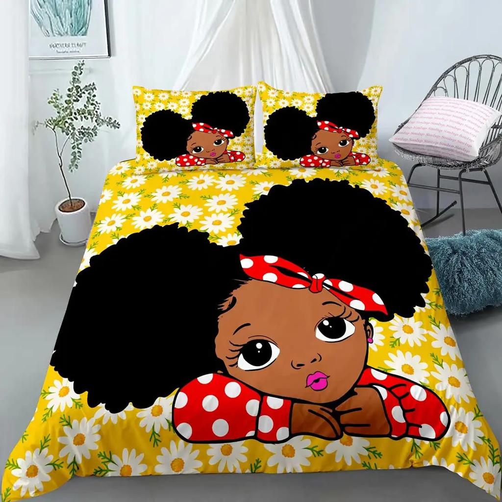 African American Duvet Cover Gilrs Kids Cute Ballet Princess Dancer Bedding Set Double Queen King Size Polyester Qulit Cover