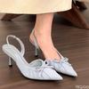 Luxury blue high-heel Sandals 2025 Summer Bow with Skirt Sandal French Baotou pumps Elegant back empty women's shoes