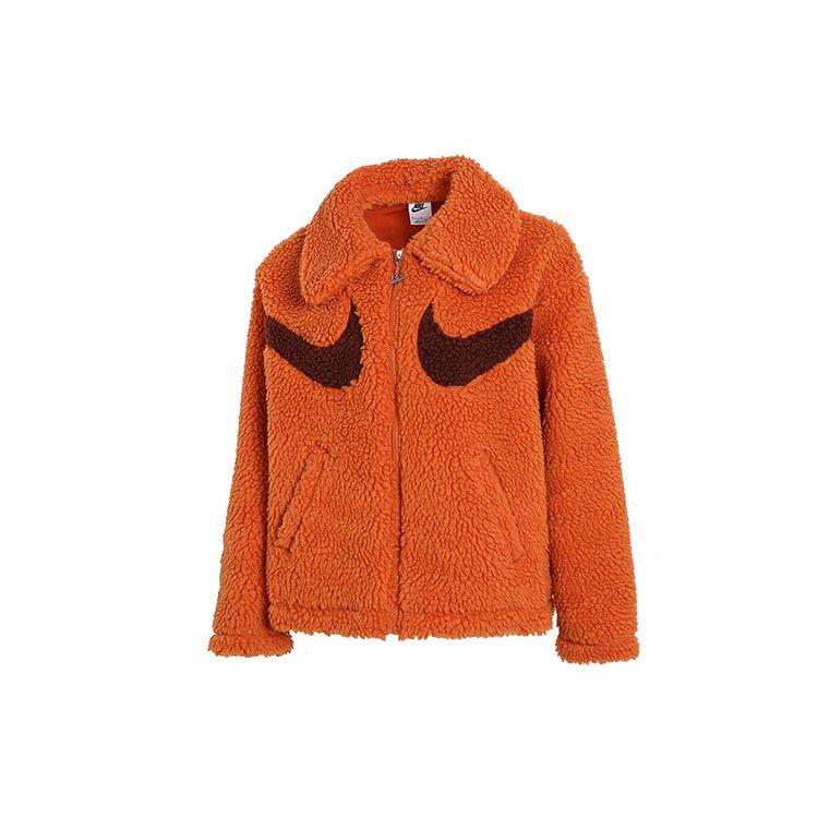 Nike Logo Print Solid Color Sports Casual Lamb Fleece Jacket Women Jacket Orange DD5621-816 M