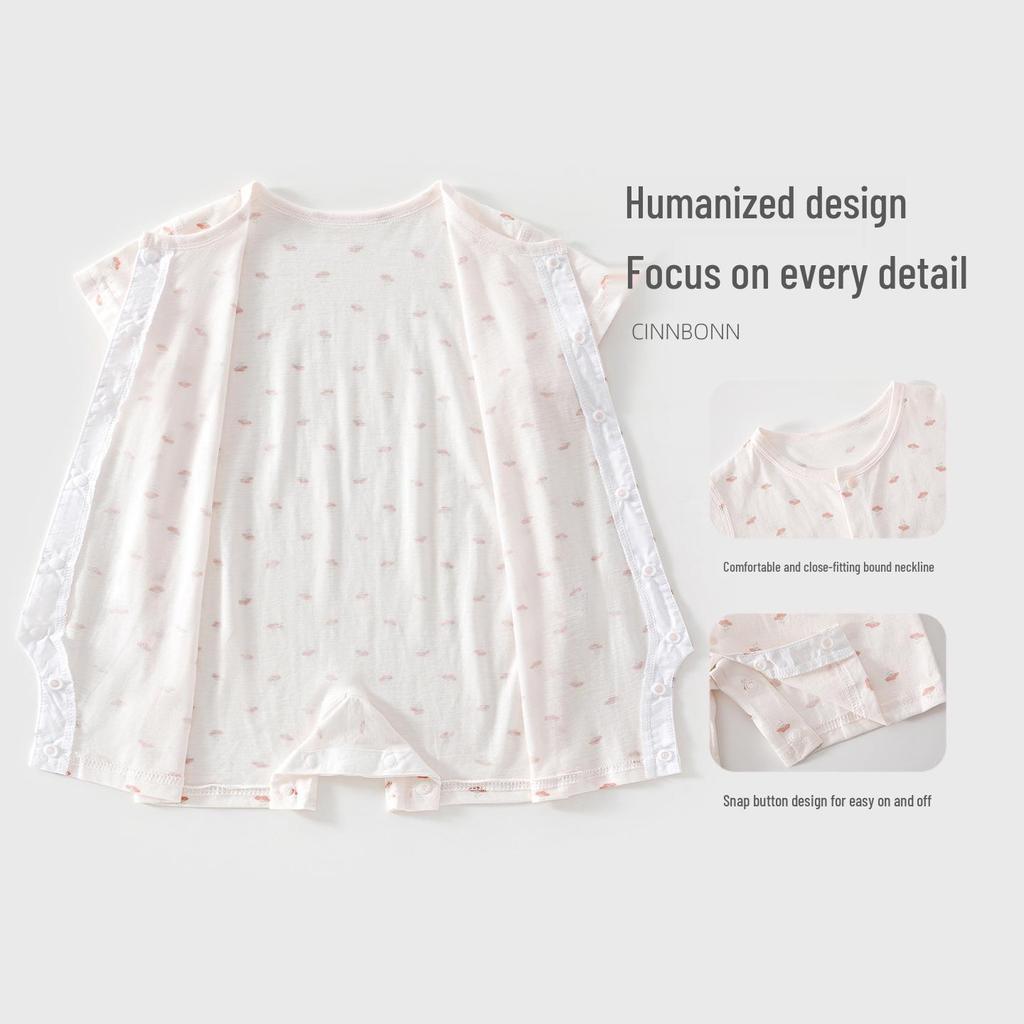 Summer Short Sleeve Cotton Baby Girl Romper - Lightweight Newborn Crawling Pajamas