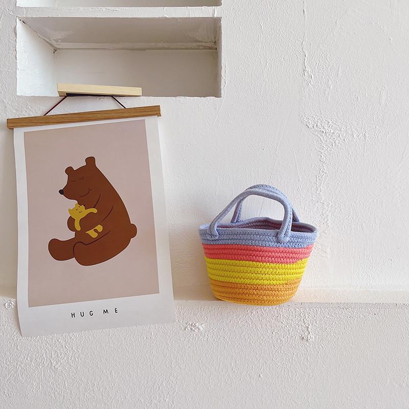 

Trendy Rainbow Cotton Rope Woven Backpack For Children Ideal For Beach And Outings Small