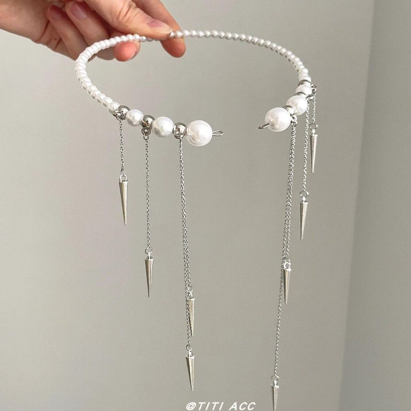 Fashion Ins Style Diamond Cross Tassel Pearl Clavicle Chain Female Fashion Sweet Cool Sexy Necklace Personality Necklace Rivet Tassel Pearl Choker
