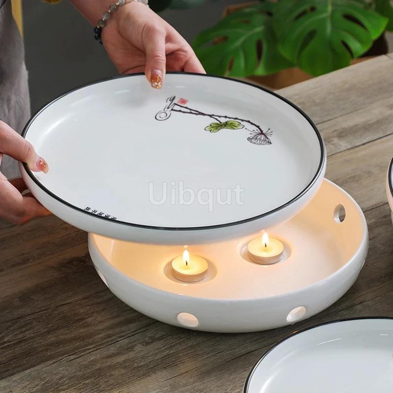Creative Dry Pot Bowl Alcohol Candle Plate Set Ceramic Heating Furnace Heat Preservation Dish Water Boiled Fish Plate Tableware