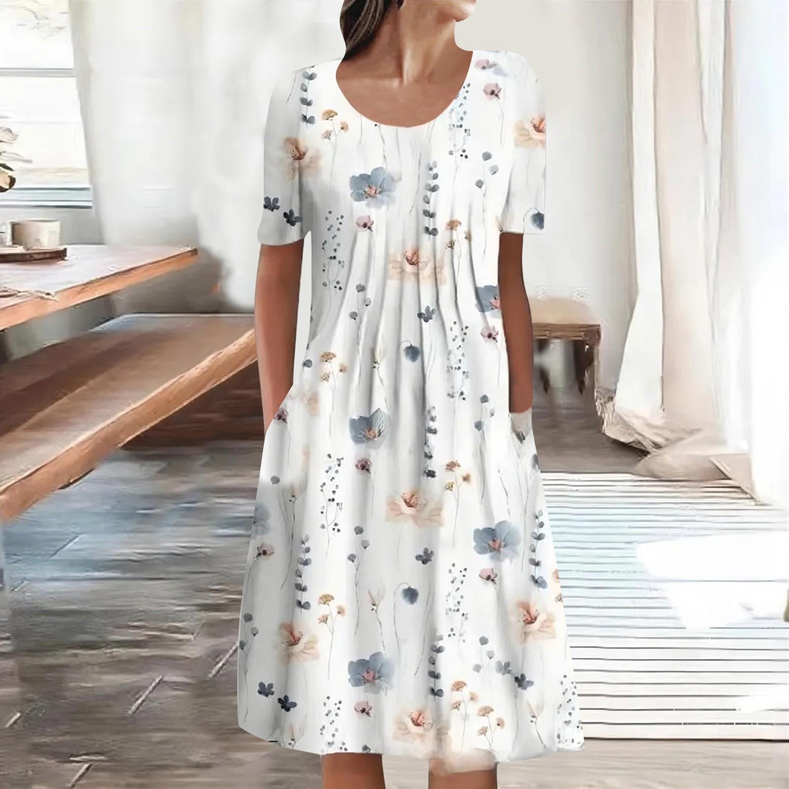 

Женское летнее повседневное модное свободное платье с круглым вырезом и коротким рукавом с принтом XL белый