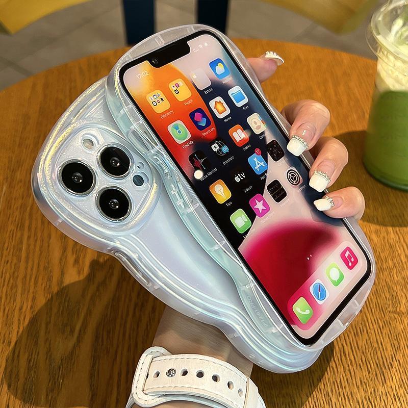 Ins Laser Glitter Clear Wave Edge Telefonveske For Iphone 14 13 11 12 Pro Max Xs Max Xr X 14pro Gjennomsiktig matt beskyttelsesdeksel