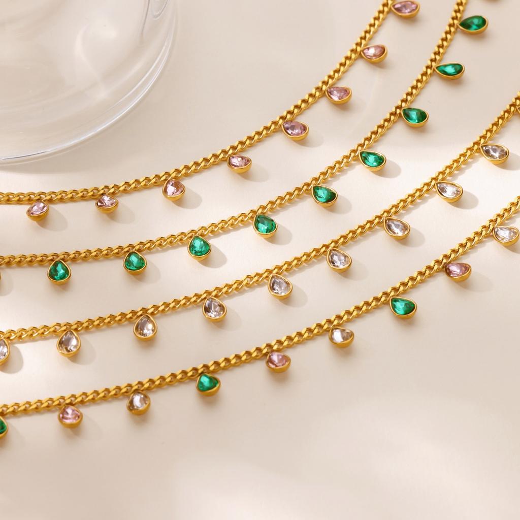 Fashion Beaded Jewelry, High-end Jewelry, Exaggerated Zircon Water Drop Fringe, Titanium Steel Necklace Does Not Fade