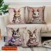 2D Cute Bunny Dressed In Flowers Pillow Covers Pattern Cushion Cover Suitable For Sofa Bedroom Car Pillow Cover